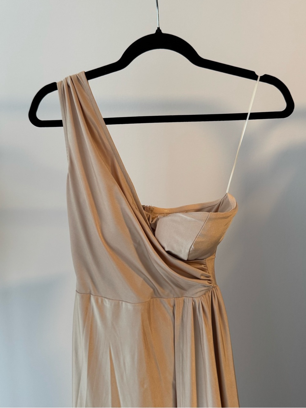 One-Shoulder Beige Evening Gown - Picture 2 of 4